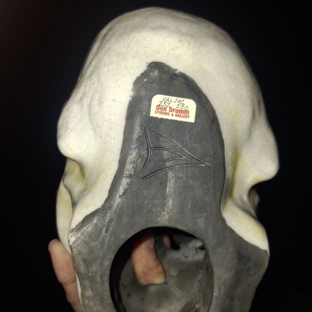 Don Drumm Studios Ceramic Skull W/red eyes, orange flower; No Longer Being Made! - Picture 3 of 3